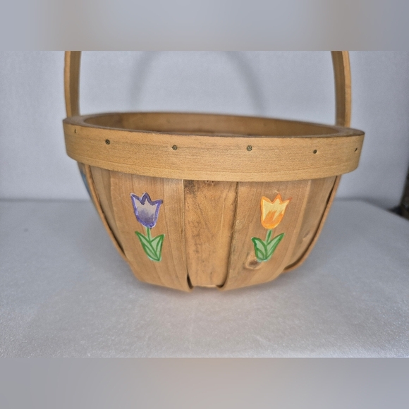 Handcrafted Wooden Easter Basket with Floral Design - Picture 4 of 8
